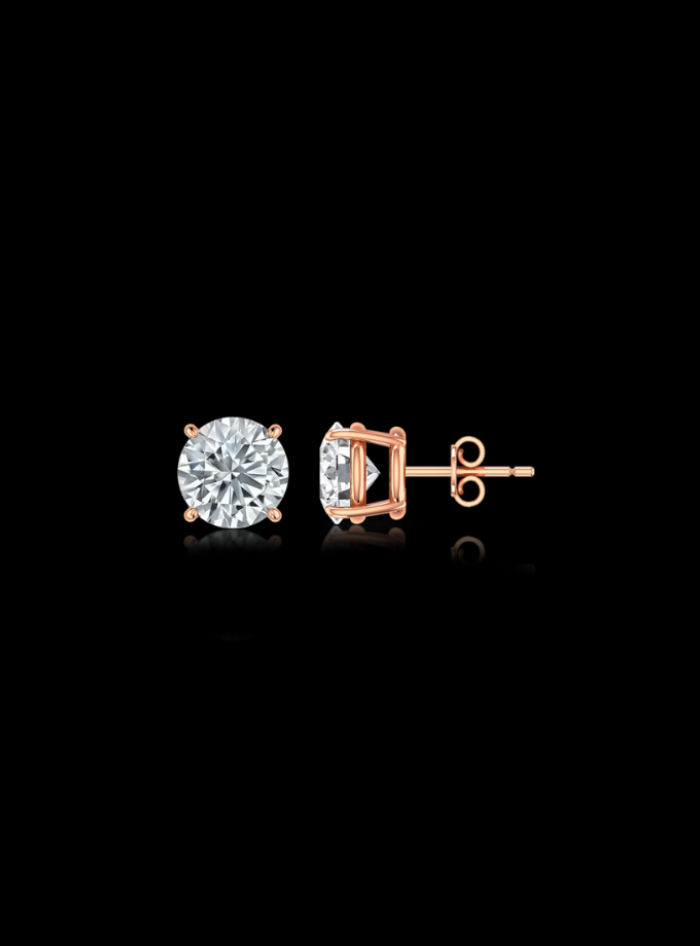 4 Prong Basket-14K Rose Gold-Lab Grown Diamond Studs-Push Back-Round 2.00 Ct TW